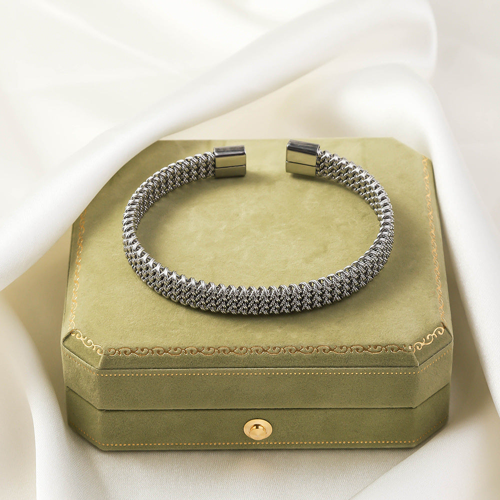 Wholesale Titanium Steel Elastic Irregular Open Bracelet